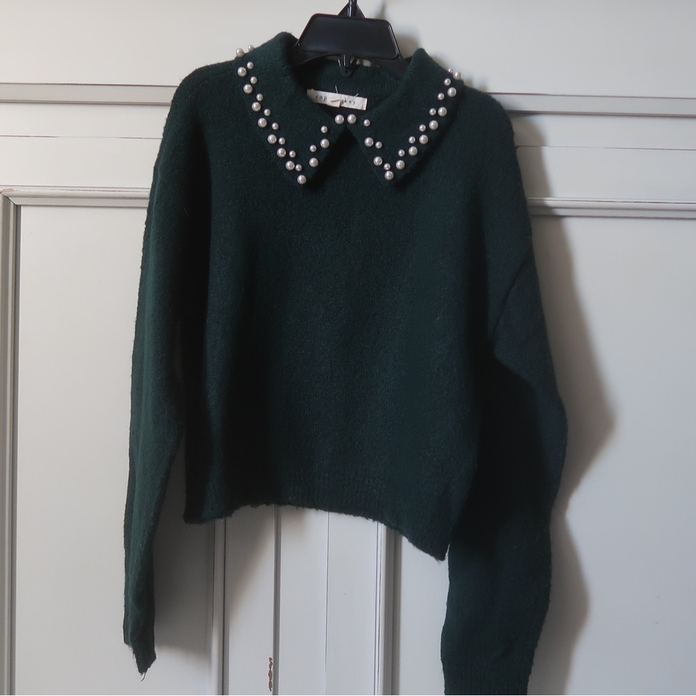 Copper Key Pearl Collar Detailing Sweater & Matching Plaid Skirt Set